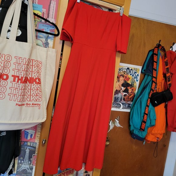Zara Off-The-Shoulder Red Midi Dress - Picture 3 of 5